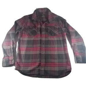 JACHS Heritage Mens Flannel Shirt M Red & Black Heavy Weight Button Up
